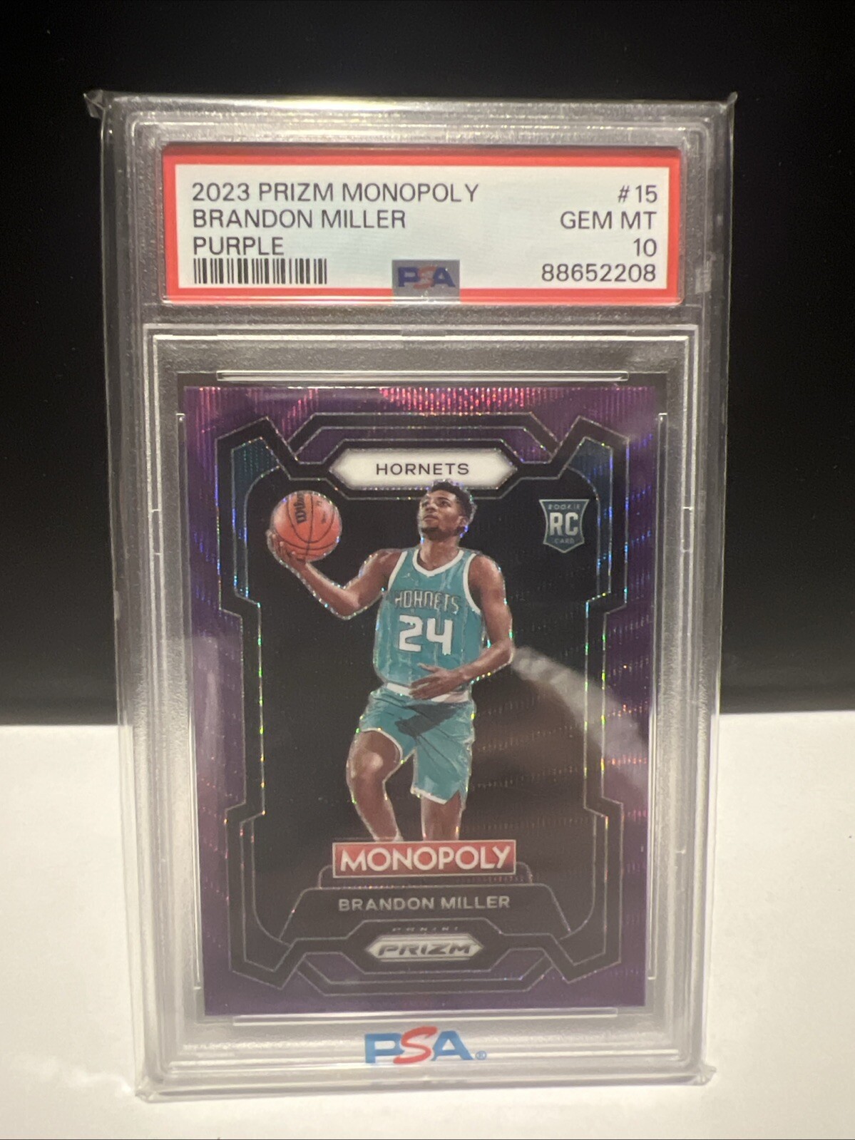 2023 Panini Prizm Monopoly BRANDON MILLER Rookie Purple Wave Prizm RC PSA 10