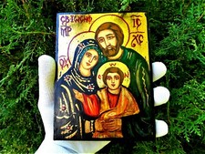 Icono ortodoxo pintado a mano de la familia de Dios -Virgen María, Jesucristo