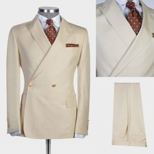 Wedding Men's Suits Slim Fit Peak Lapel Double Breasted Formal Business Casual