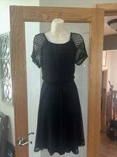 Ashley Stewart Black Dress Sheer Mesh Overlay. Size 12 Made In USA Short Sleeve