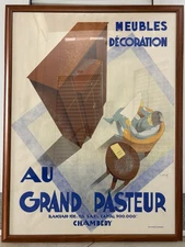 🔥 RARE Fine Vintage 1930 French ART DECO Furniture Store PASTEUR Poster, VILLOT