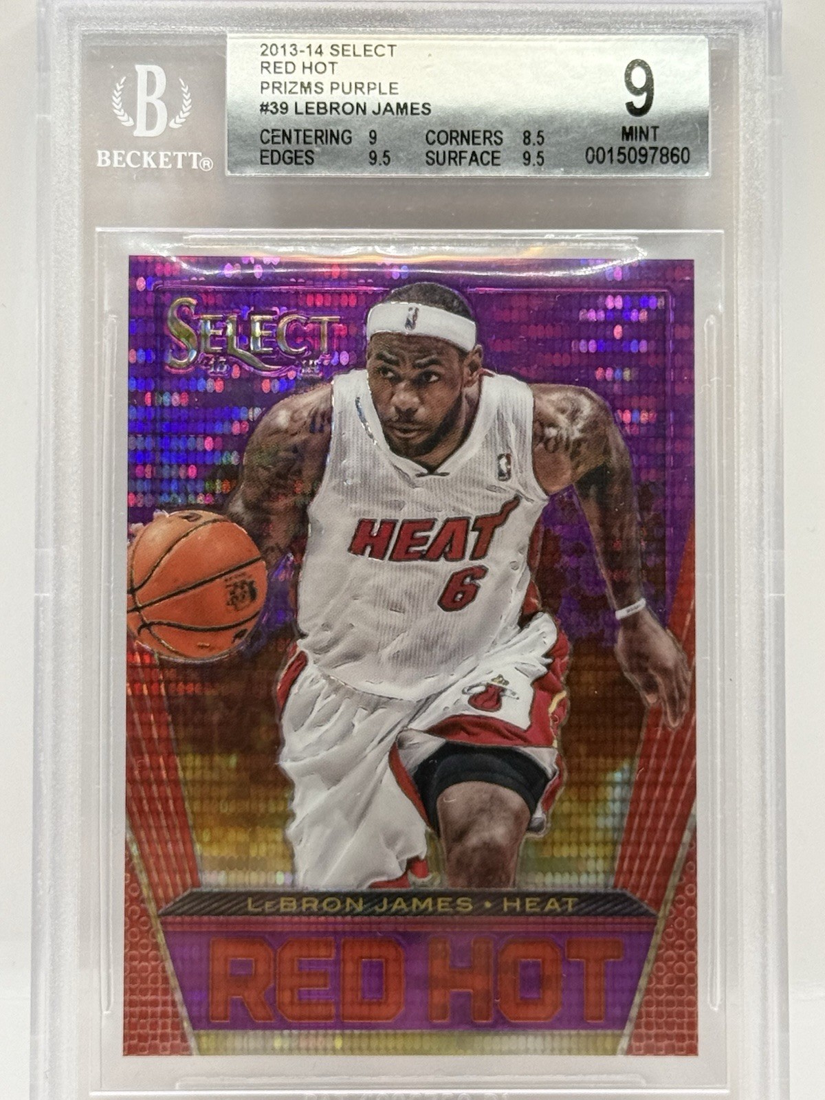 LEBRON JAMES 2013 PANINI SELECT #39 RED HOT PURPLE PRIZM /99 BGS 9 W/2 9.5 SUBS