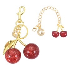 Cherry Keychain Cherry Bag Charm Initial G Letter Charm Cute Keychain Gold/Red 