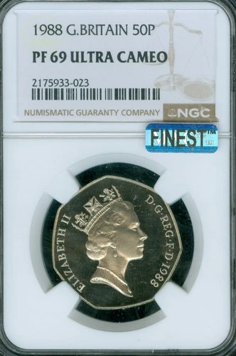 1988 GREAT BRITAIN 50 PENCE NGC PF69 UCAM MAC FINEST GRADE & SPOTLESS  .