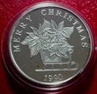 1990 Merry Christmas-Poinsettia in Sled Art Round 1 Troy oz..999 Fine Silver