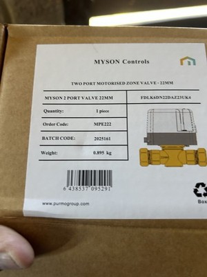 Myson motorisiertes Zonenventil mit 2 Anschlüssen 22 mm neu im Karton