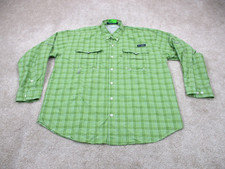 Columbia Shirt Men Large PFG Omni Shade Super Bahama Fishing Green Button Up
