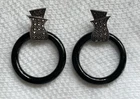 Vintage Sterling Silver 925 Marcasite Onyx Ring Door Knocker Earrings