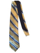 Tommy Hilfiger Men's Yellow Blue Stripes Preppy 100 Silk Tie Made in USA