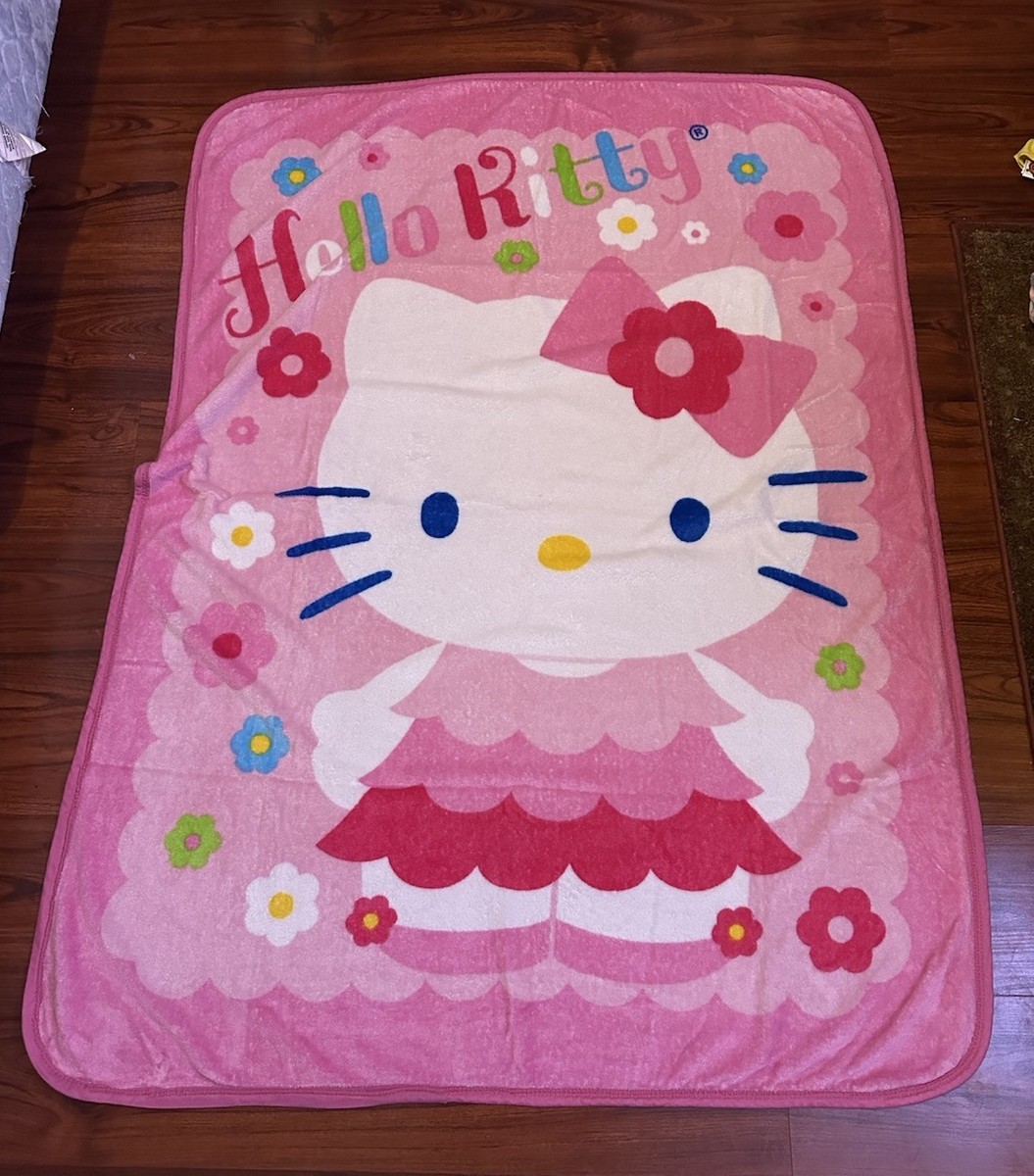 VTG Y2K Hello Kitty Sanrio 00s Throw Blanket Twin Pink 44x61 in
