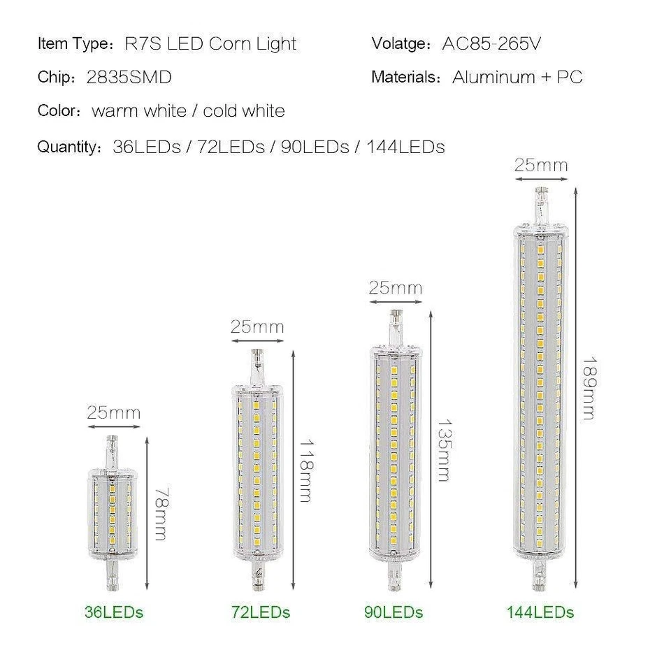 1x R7S J78 J118 J135 J189 LED Glühbirne Maislampe Dimmbar 78mm 118mm 135mm 189mm - Bild 2 von 4
