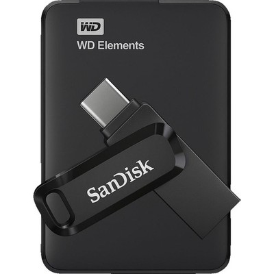 WD Elements Portable 2TB + 64GB USB 2 TB Bundle extern Schwarz HDD (USB 3.0)