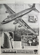 1945 Sinclair Refining Gasoline Oil Plane Air Travel Car Care Vintage Print Ad