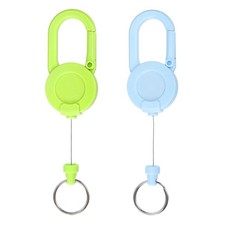 2 Pack Heavy Duty Retractable Keychain with 23.6" Steel Cord Blue/Green 