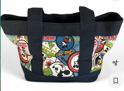 Disney Mickey Mouse Character Print Canvas Tote Bag Navy Blue Multicolor Small