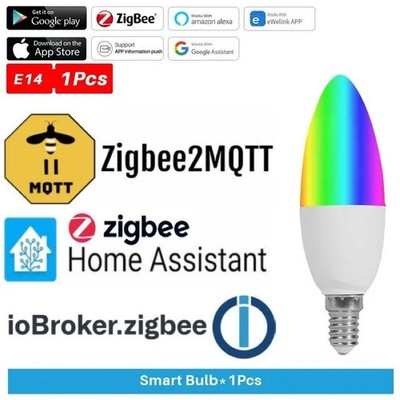 Tuya eWelink ZHA Zigbee E14 Kerzenlampe 5W LED RGB CW WW Warmweiß Kaltweiß IoBro