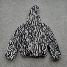Splendid Jacket Girls 5-6 Black White Faux Fur Hooded Zip Fuzzy Animal Print