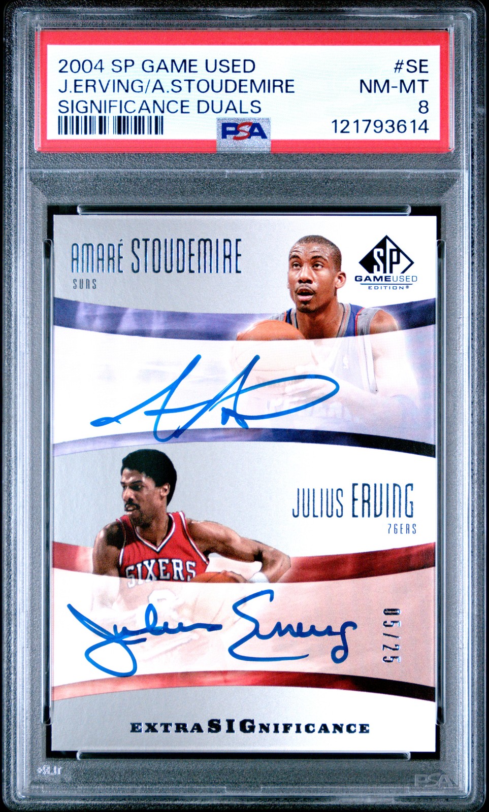 2004 SP GAME USE SIGNIFICANCE DUAL AUTO AMARE STOUDEMIRE/JULIUS ERVING /25 PSA 8