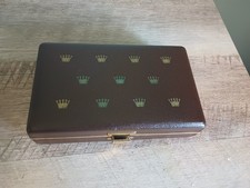 Vintage MCM ROLEX Watch Jewelry Storage Case Brown Gold Crown Logo Latch ~7"