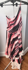 Halston Heritage Pink Black White Abstract Spaghetti Strap Long Sundress M