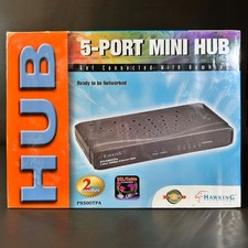 Vintage Hawking PN500TPA 5 Port Ethernet Mini Hub w/ Adapter NOS Sealed