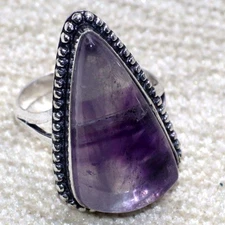 925 Silver Plated Banded Amethyst Ring Handmade Jewelry Size US 9 GW