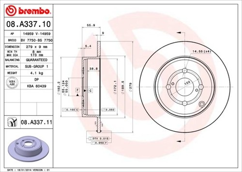 2x BRAKE DISC 08.A337.11 FOR TOYOTA COROLLA 1CD-FTV 2.0L 2ZZ-GE 1.8L 4cyl - Picture 2 of 7