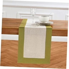  Linen Table Runner 60 Inches - 100% Pure Linen 14 x 60 Inch Avocado & Natural