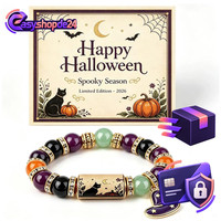 Armband Damen KüRbis Schwarze Katze Perlenarmband Halloween Schmuck