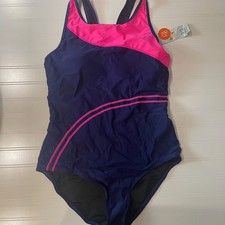 My Charmo XL One Piece Swimsuit Racerback Athletic Padded No Wires Blue Pink T1