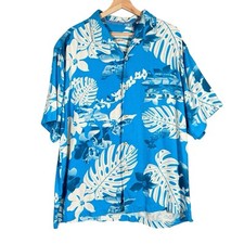 Tommy Bahama Aloha Fronds Shirt XL Silk Camp Loop Blue Danube Hibiscus Floral