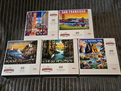Boardwalk Puzzle Company LOT OF 5-500 PC Jigsaw Puzzles-SAN FRANCISCO/CHICAGO