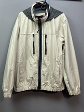 Tommy Hilfiger Chaqueta Para Hombre XL Blanco Gris Con Capucha Cremallera Completa Rompevientos Prendas Exteriores