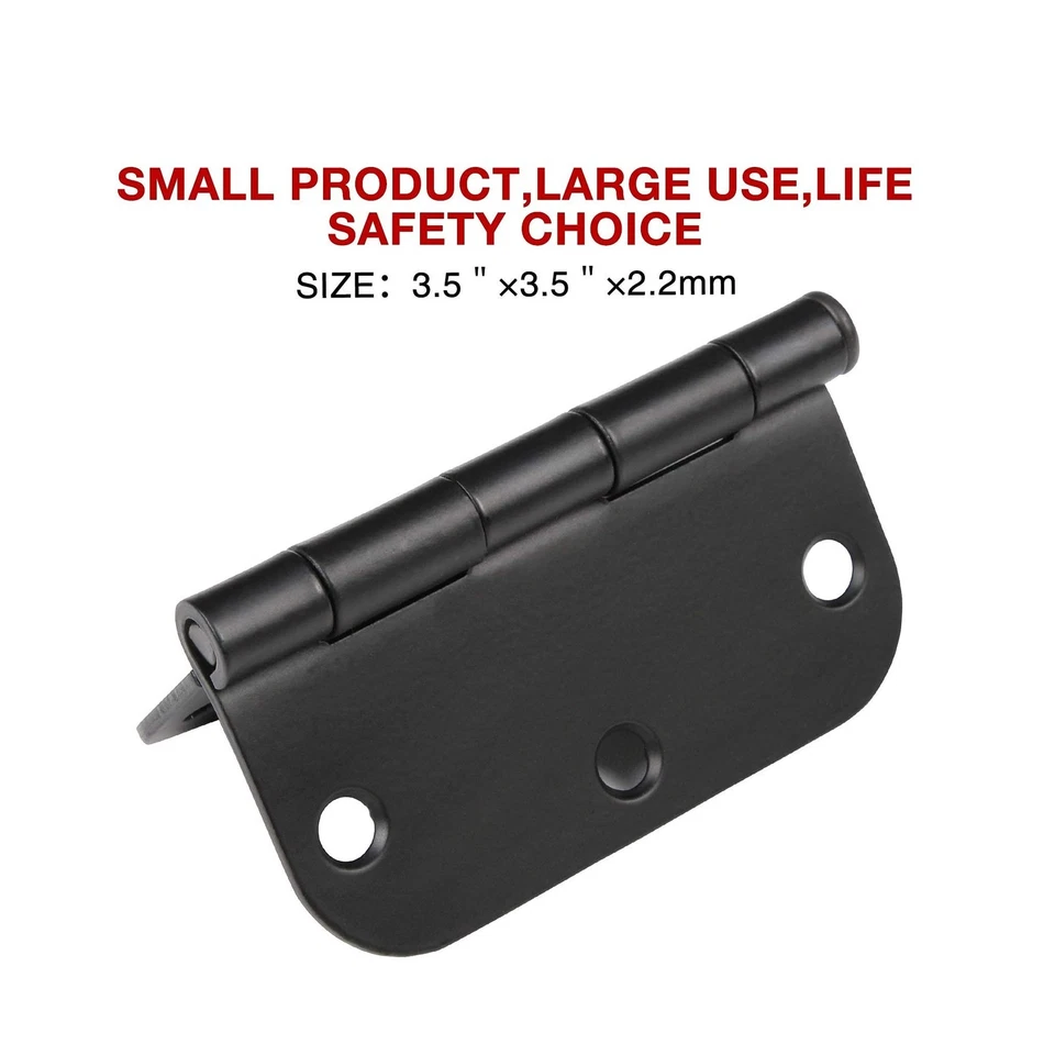 Paquete de 30 bisagras de puerta redondeadas negras mate 3,5 pulgadas 5/8" radio interior 3 1/2"... Foto 3 de 4