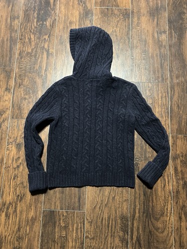 Vintage Y2K Abercrombie Fitch Knit Zip Up Hoodie 100% Wool Navy Blue Women Large - Picture 6 of 8