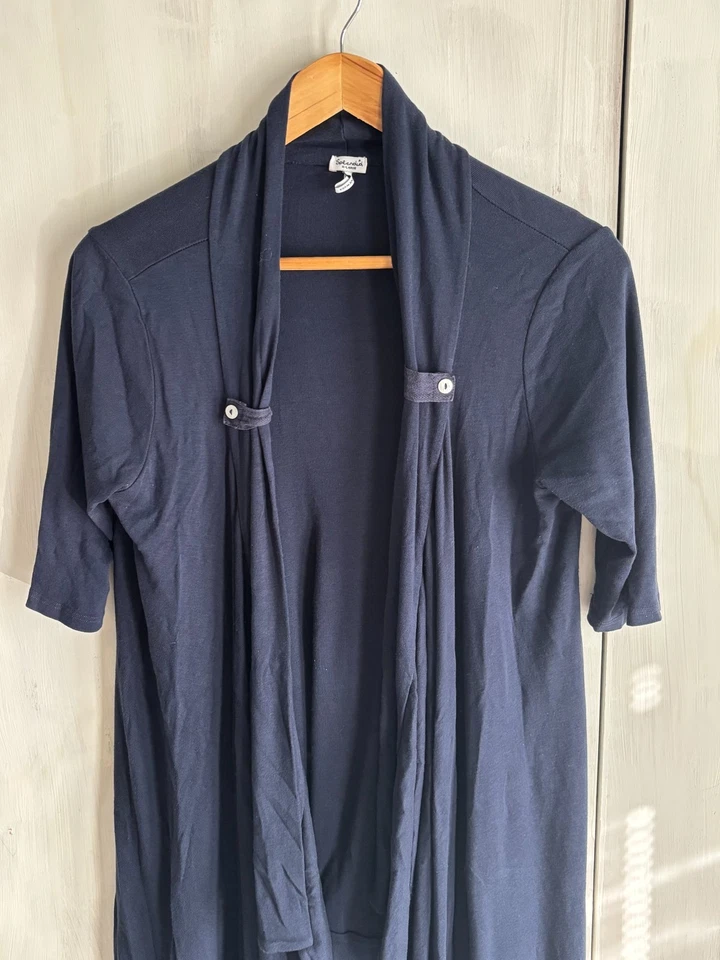 Splendid Cardigan T-Shirt Sweater Navy Blue Short Sleeve Open Front Duster XL - Image 2 of 4