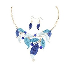 Boho Jewelry Set Pentant Necklace and Earrings for Women Vintage Gift Blue