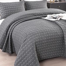 100 Cotton Linen Quilt Twin/Twin XL, Twin Cotton Quilt, Dark Grey Bedspread ...