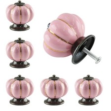 6 Pack Pink Pumpkin Ceramic Kitchen Cabinet Knobs, Vintage Style, 1.5 in Diam...