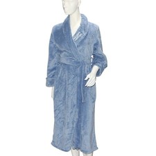 Oscar de la Renta Plush Blue Wrap Robe Monogram S/M NWT