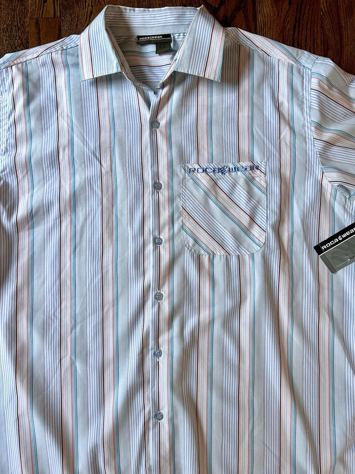 Camisa de vestir Rocawear vintage a rayas manga larga mezcla de algodón para hombre talla 3XL NUEVA CON ETIQUETAS Foto 2 de 4