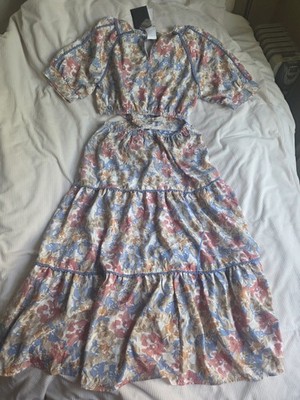 En Saison Soleil Floral Midi Dress Multicolored Sz L BNWT