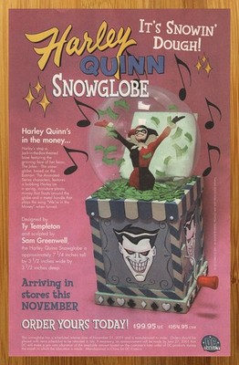 2001 DC Direct Harley Quinn Snow Globe Print Ad/Poster BTAS Batman Joker Pop Art