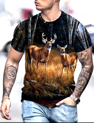 Men s Xl Size 42 Shirt Deer Buck Traffic Casual T-shirt 3D