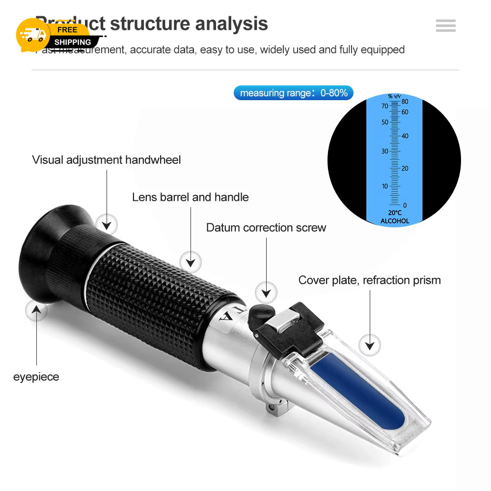 Alcohol Hydrometer Spirit Tester Meter Refractometer Tool for Home Brewing Use