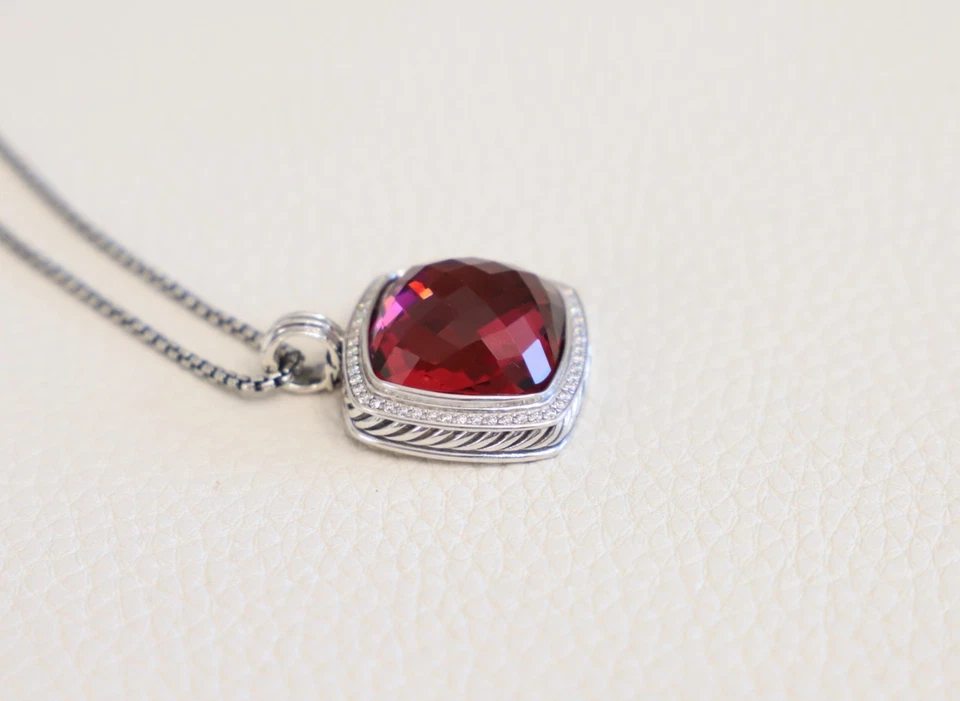 David Yurman Sterling Silver 20mm Albion 18" Necklace Tourmaline with Diamonds - Image 4 of 4