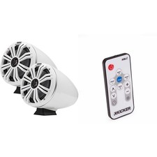 Kicker KMFC8W 8" Flat Mount Loaded Marine Wake Towers with 46KM84L Speakers -...