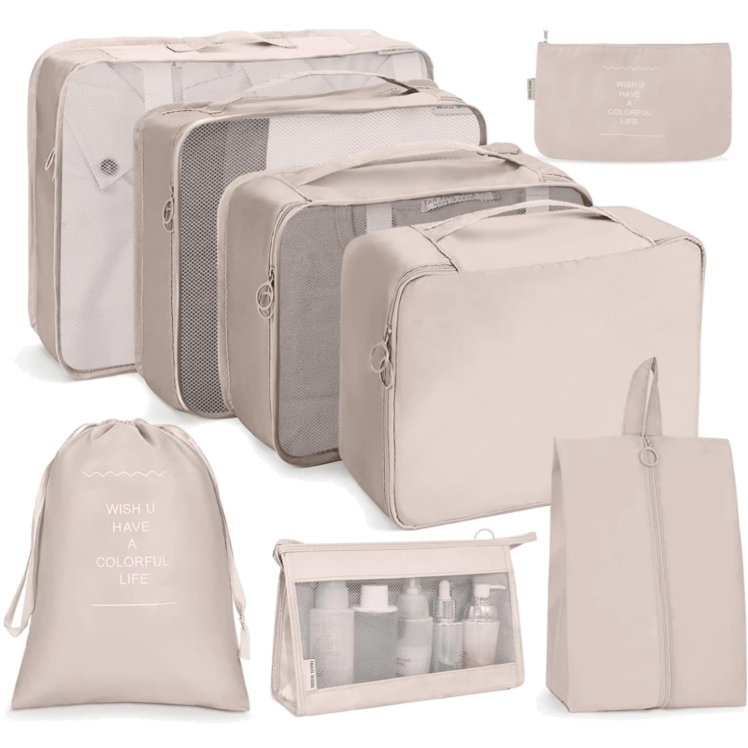 Organiseur de valise de voyage OSDUE beige ensemble de rangement textile 8 pièces