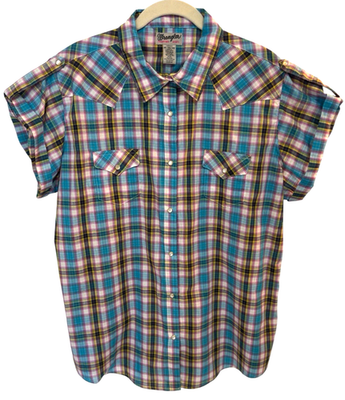 Chemise western femme Wrangler XL à carreaux perle snap rose
