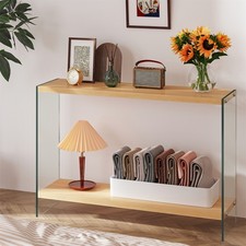 Durable Accent Table Simple Entryway Corner Table w/Thickened Tempered Glass Leg
